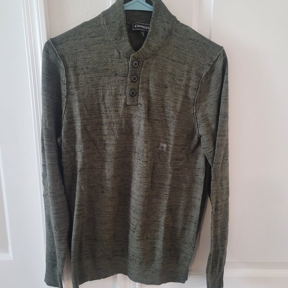 Express Men's Olive Long Sleeve Sweater With Button Neck Size Small Brand New
